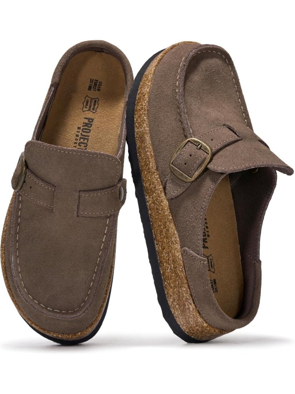 Women's Taupe Suede Gold Leather Closed Toe Pull On Fall Moccasin Clogs Loafer